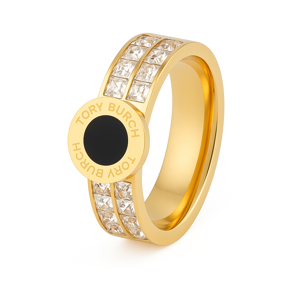 Gold Plated Enamel Ring with CZ Stones