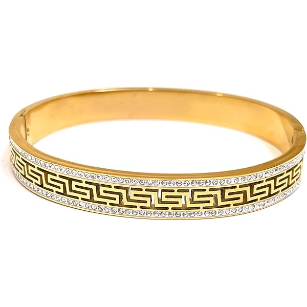 Studded Stainless Steel Gold-Plated Greek Key Bracelet