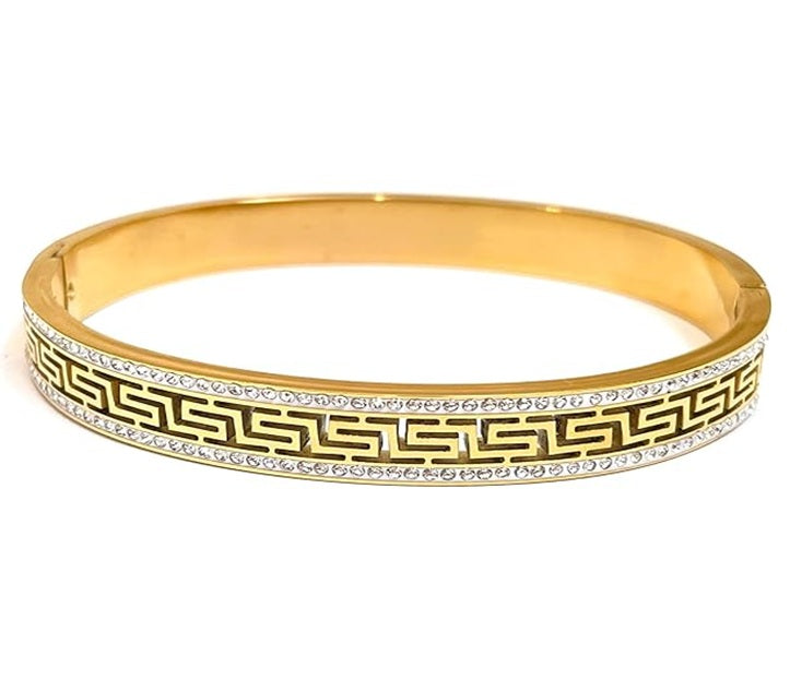Studded Stainless Steel Gold-Plated Greek Key Bracelet