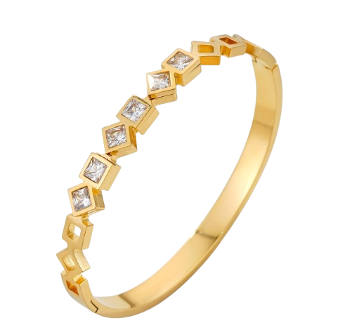 Gold-Plated Stainless Steel Bracelet with Embedded Stones