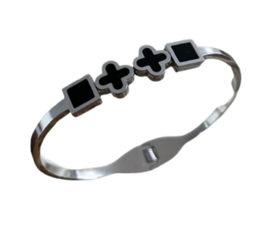 Silver-Plated Stainless Steel Clover & Square Bracelet