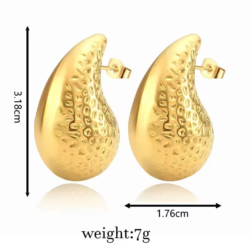 Elegant Gold-Plated Stainless Steel Teardrop Earrings – Textured Statement Jewelry for Women