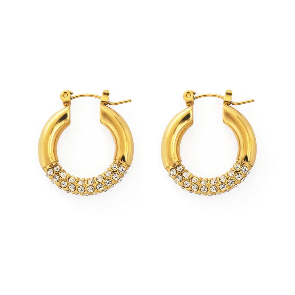 Gold Hoop Earrings with Crystal Stone Accents – Hypoallergenic & Tarnish-Resistant