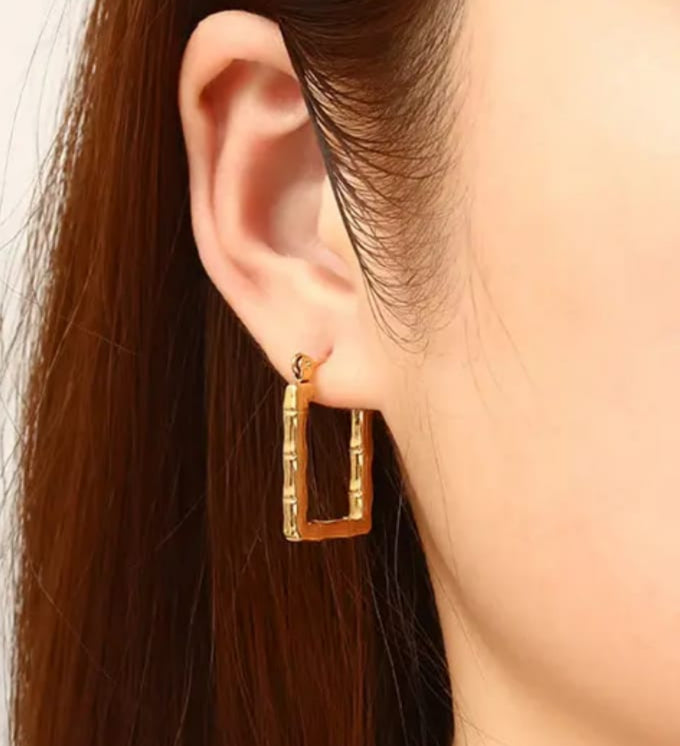 Gold Bamboo Hoop Earrings – Hypoallergenic, Anti-Tarnish, Geometric Design