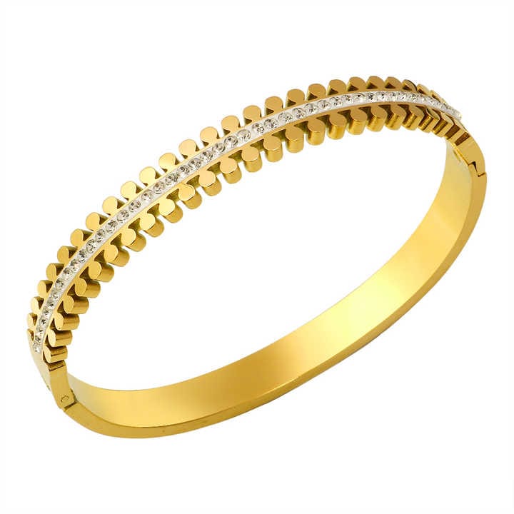 Elegant Gold Stainless Steel Bracelet with Crystal Detailing