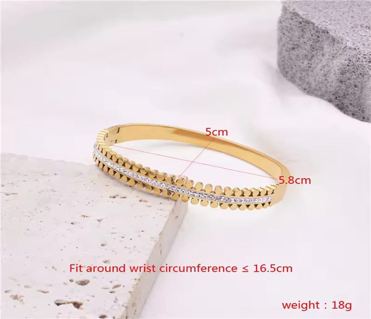 Elegant Gold Stainless Steel Bracelet with Crystal Detailing