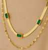 Double Chain Necklace with Green Zircons