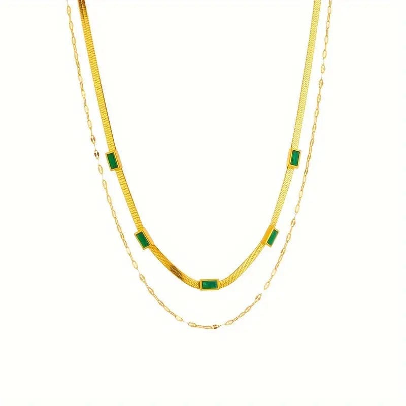 Double Chain Necklace with Green Zircons