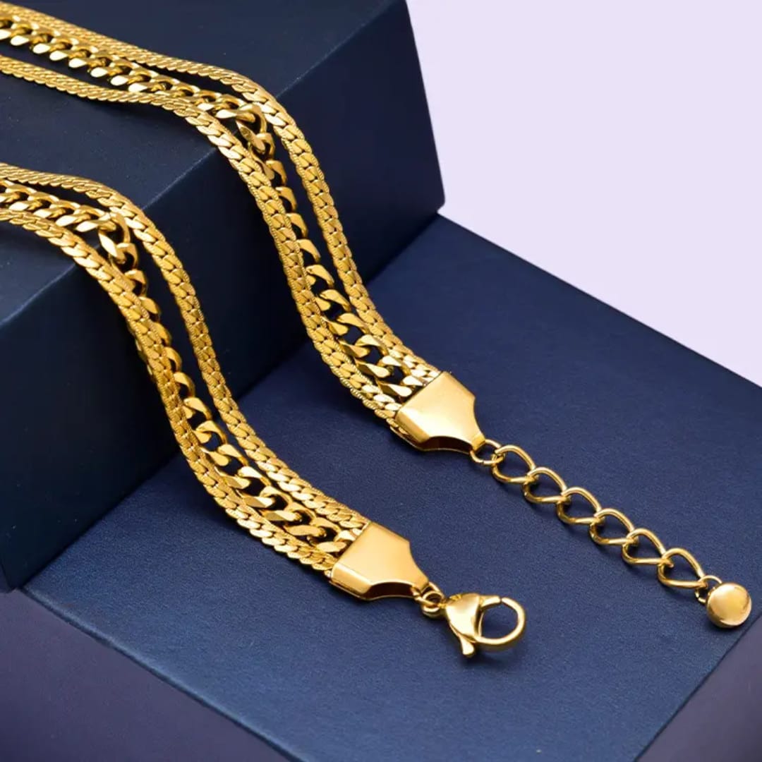 Tarnish-Free Triple Snake & Cuban Chain Bracelet