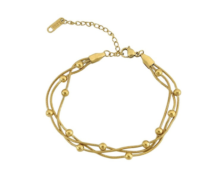 3-Layer Gold Beaded Chain Bracelet