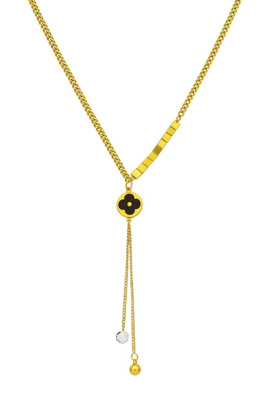 Stylish Gold Plated Clover Pendant Necklace – Adjustable Lariat Chain