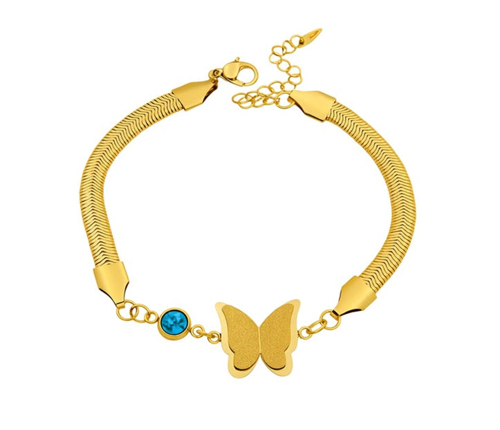 Gold Butterfly Bracelet with Turquoise Charm