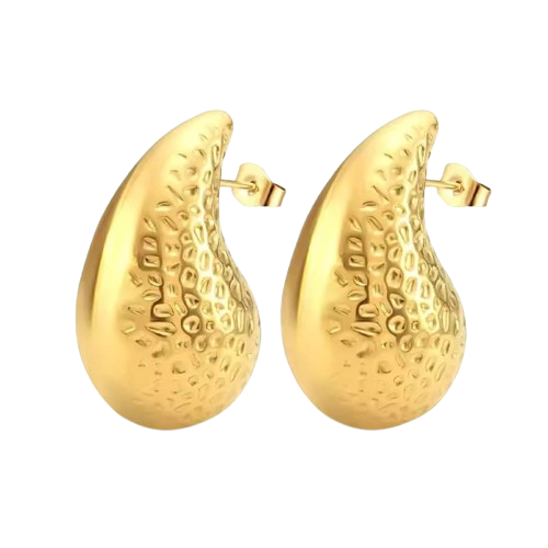 Elegant Gold-Plated Stainless Steel Teardrop Earrings – Textured Statement Jewelry for Women