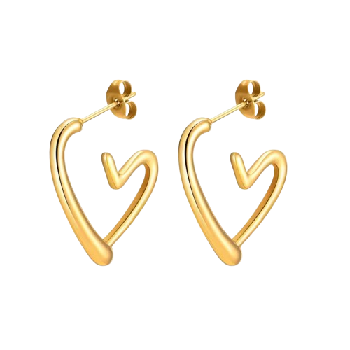 Heart-Shaped Gold Stainless Steel Earrings – Hypoallergenic, Tarnish-Resistant, Everyday Jewelry