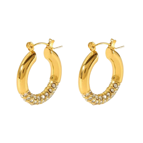 Gold Hoop Earrings with Crystal Stone Accents – Hypoallergenic & Tarnish-Resistant