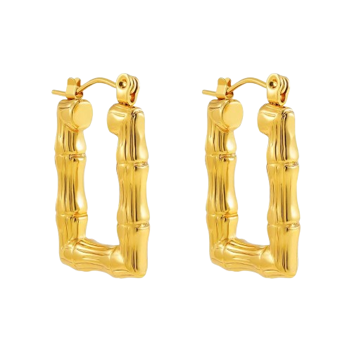 Gold Bamboo Hoop Earrings – Hypoallergenic, Anti-Tarnish, Geometric Design