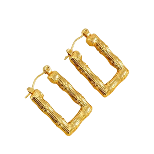 Gold Bamboo Hoop Earrings – Hypoallergenic, Anti-Tarnish, Geometric Design