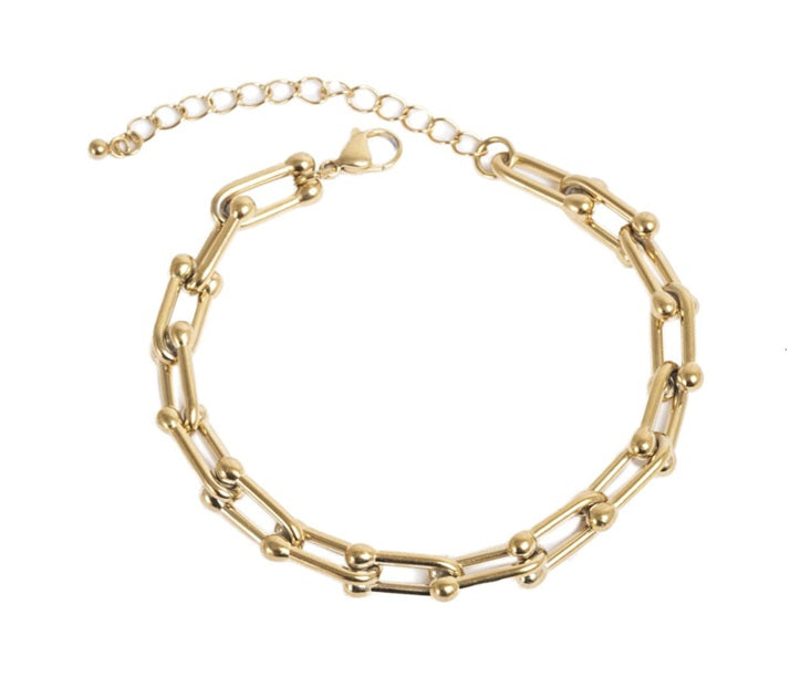 U Link Paperclip Stainless Steel Gold Bracelet