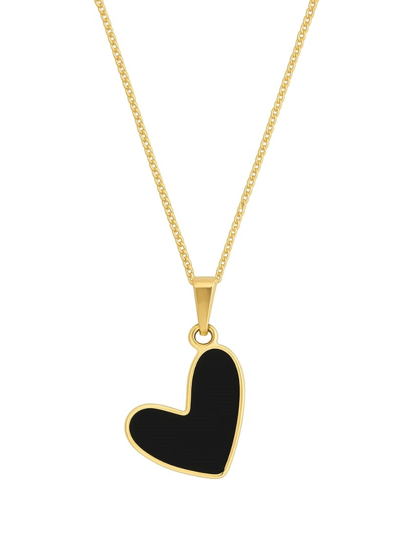 Gold Chain with Heart-Shaped Black Pendant - Tarnish Resistant