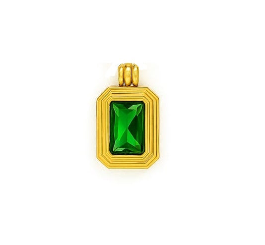 Geometric Gold Necklace with Green Stone