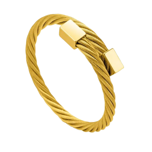 Gold Plated Stainless Steel Cable Wire Twisted Cuff Bangle Bracelet