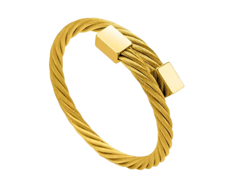 Gold Plated Stainless Steel Cable Wire Twisted Cuff Bangle Bracelet