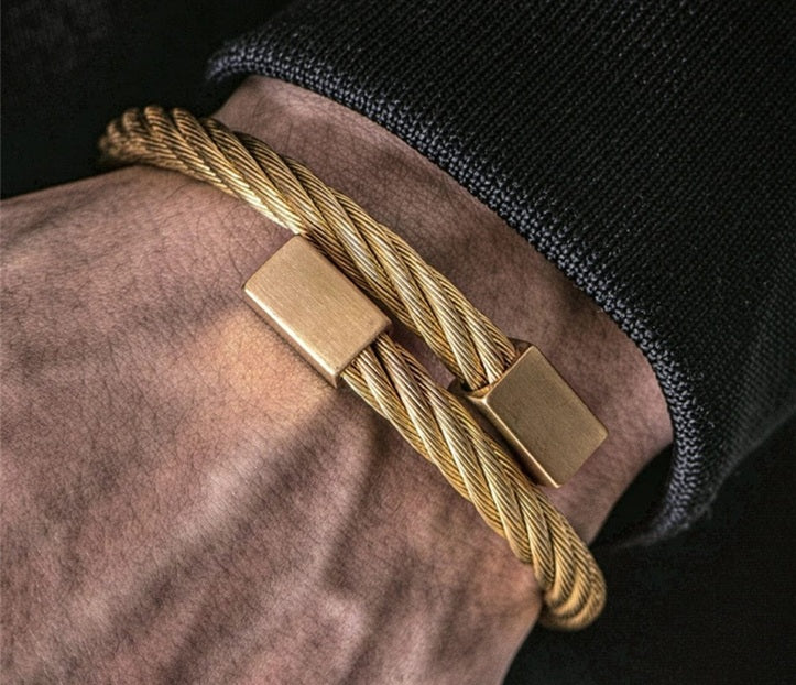 Gold Plated Stainless Steel Cable Wire Twisted Cuff Bangle Bracelet