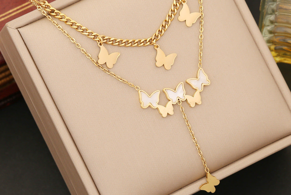Butterfly Layered Necklace – Adjustable Dainty & Chunky Jewelry