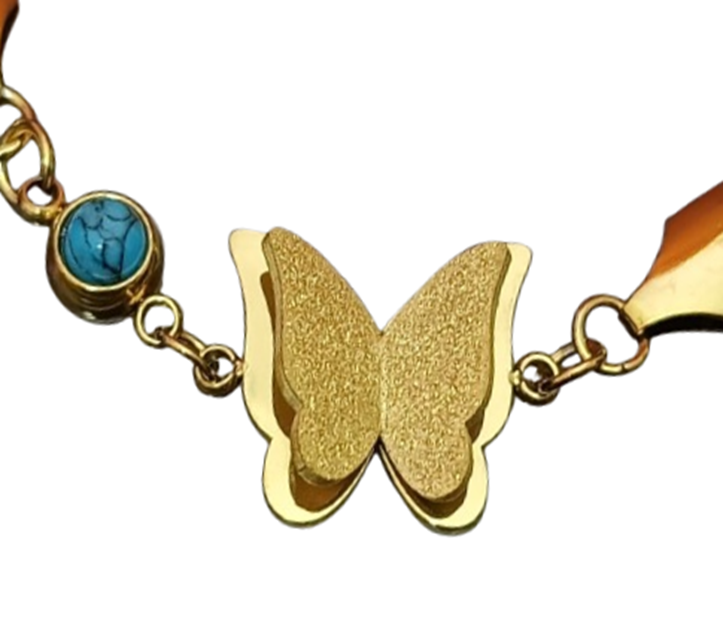 Gold Butterfly Bracelet with Turquoise Charm