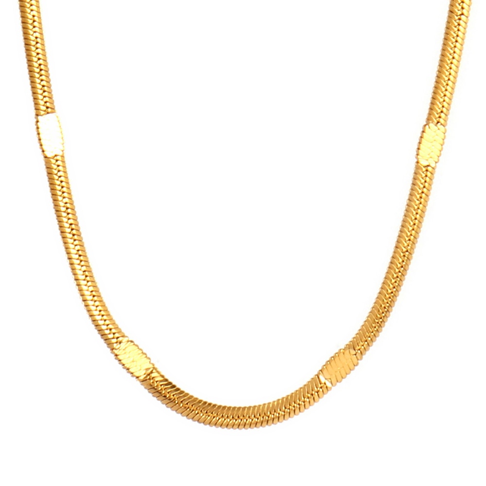 Elegant Stainless Steel Gold-Toned Herringbone Chain Necklace