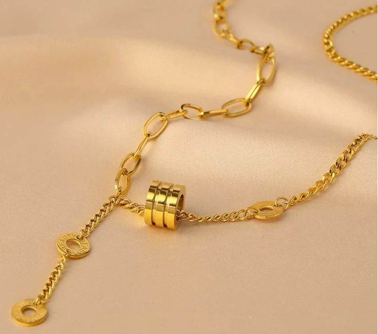 Modern Gold-Plated Stainless Steel Lariat Necklace