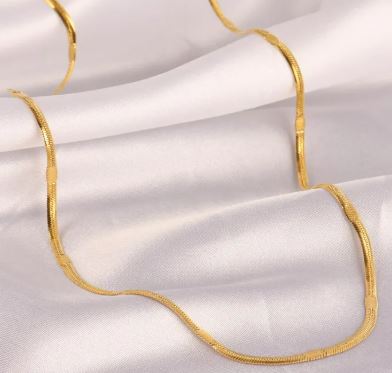 Elegant Stainless Steel Gold-Toned Herringbone Chain Necklace