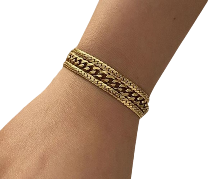 Tarnish-Free Triple Snake & Cuban Chain Bracelet