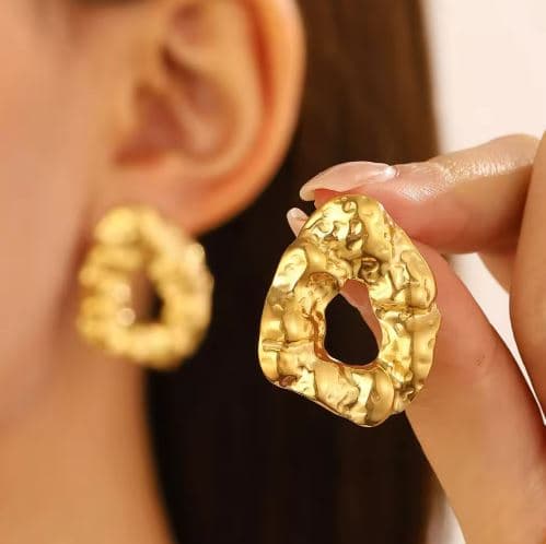 Bold Textured Gold Stainless Steel Earrings | Modern Chunky Statement Jewelry