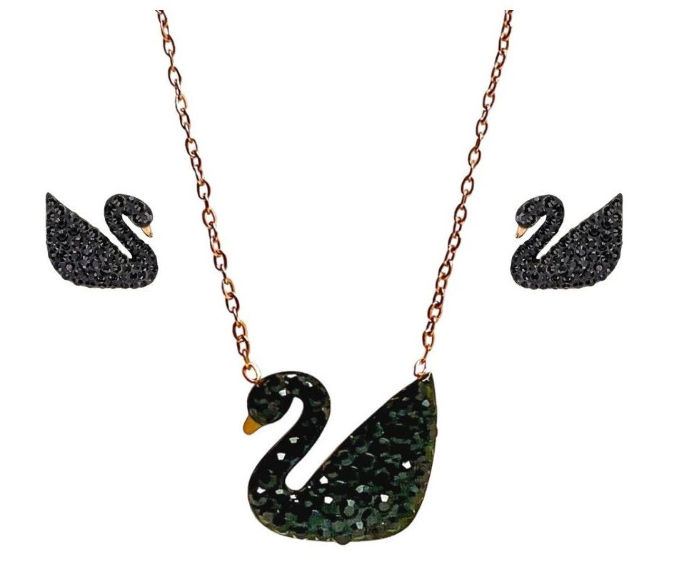 Elegant Black Swan Jewelry Set – Necklace & Earrings