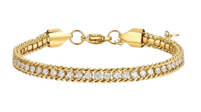 Gold-Plated Crystal Chain Bracelet – Elegant Designer-Inspired Jewelry for Women