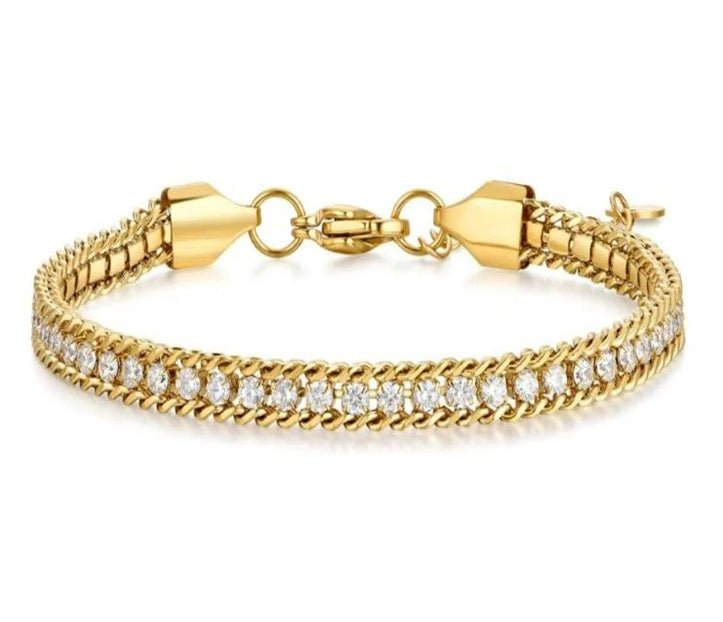 Gold-Plated Crystal Chain Bracelet – Elegant Designer-Inspired Jewelry for Women