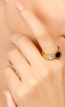 Gold Plated Enamel Ring with CZ Stones